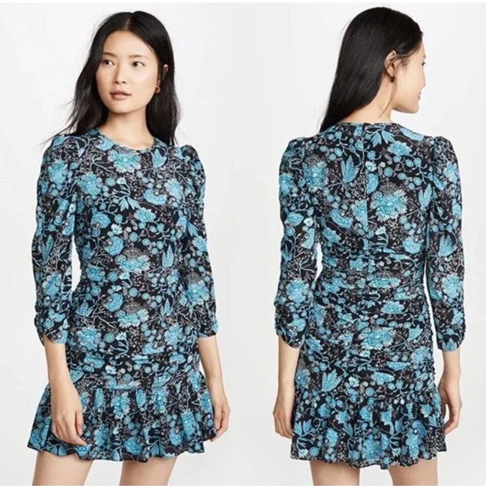 Tanya Taylor Floral Ruched Raven Mini Dress - Size 8